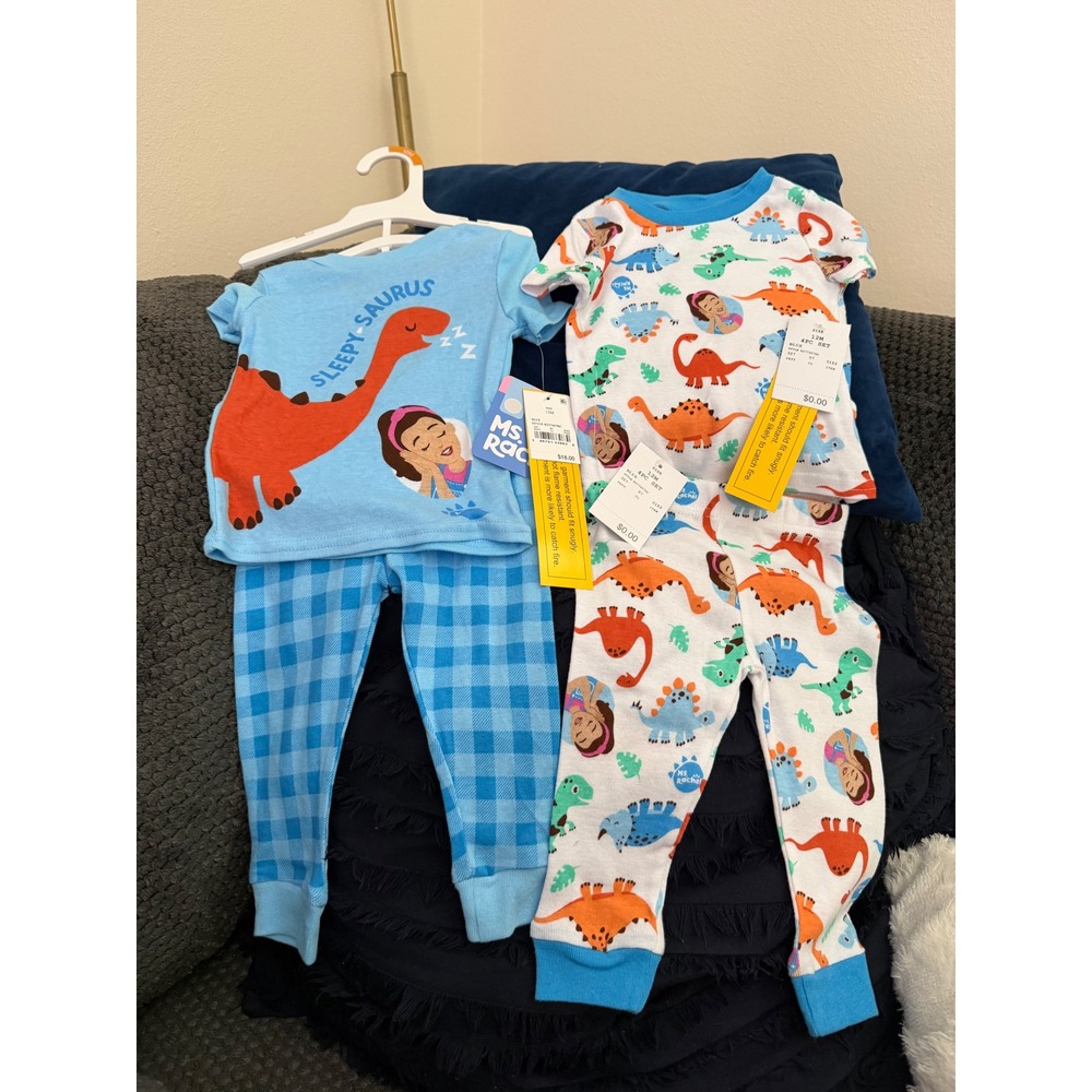 NWT 2 sets of pajamas Ms Rachel 4 Piece Pajama Set 12M Sleepy-Saurus Dinosaur‎